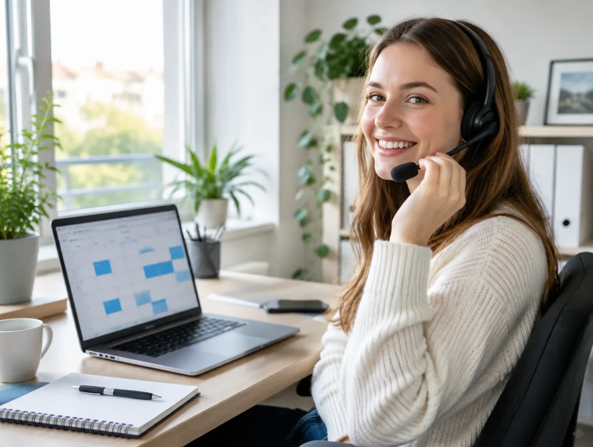 Mitarbeiterin im Büro am Telefon