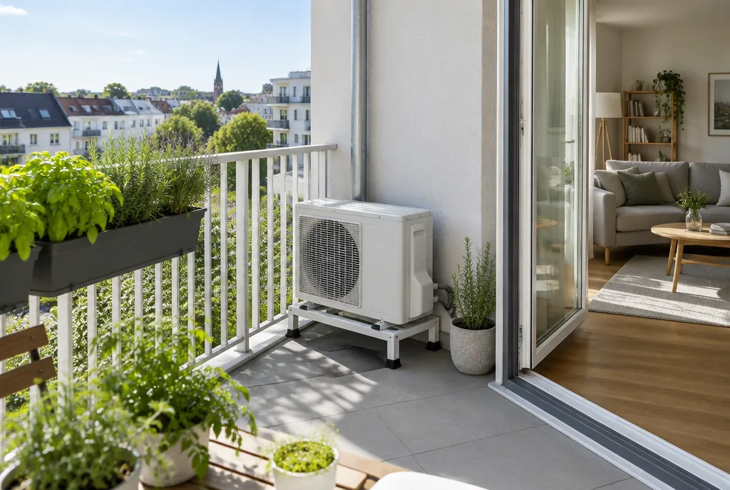 Außengerät auf einem Balkon